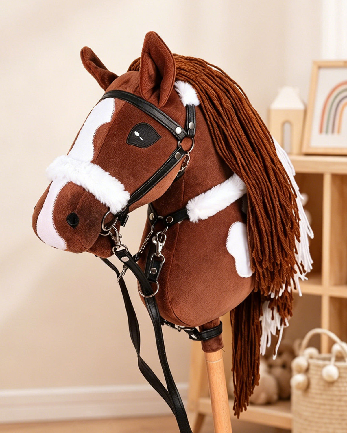 Jessruly® Stick Horse – Soft Plush Ride-On Toy with Beechwood Handle