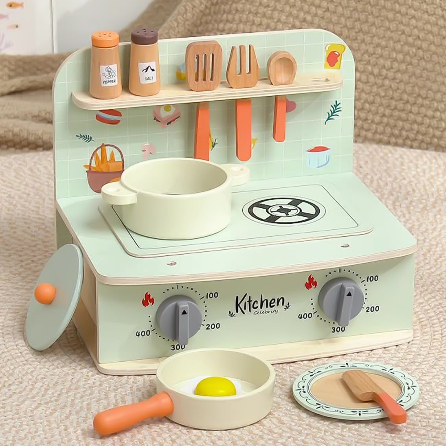 Jessruly® Wooden Play Food Set – 6pcs Realistic Kitchen Accessories, Fake Eggs with Yolk for Pretend Play