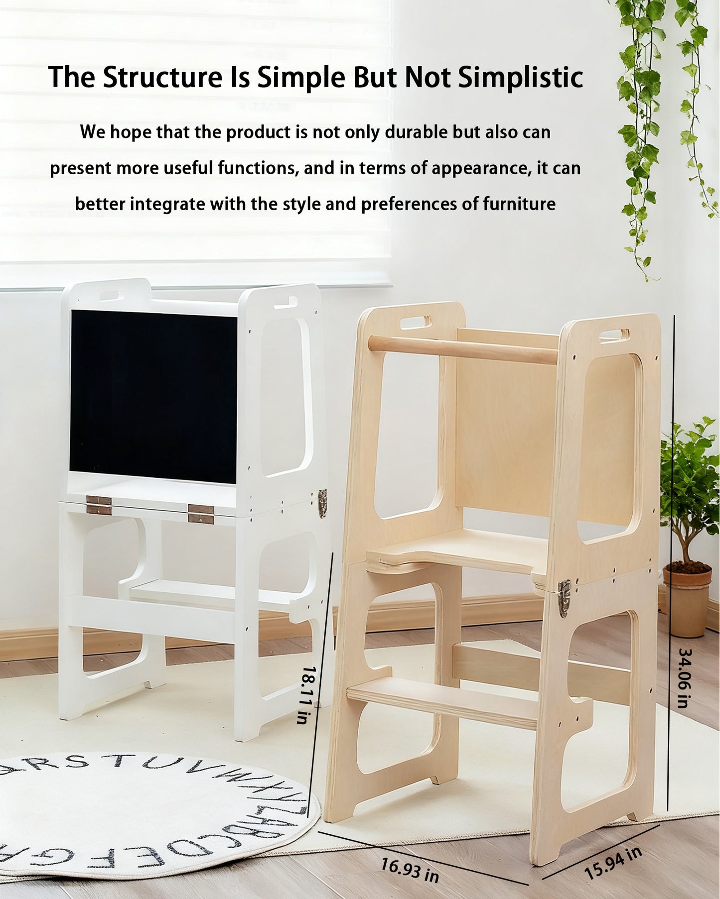 Jessruly® Foldable Learning Tower – Safe & Sturdy Step Stool with Blackboard, Converts to Table & Chair Set, Versatile Kitchen Helper Stool