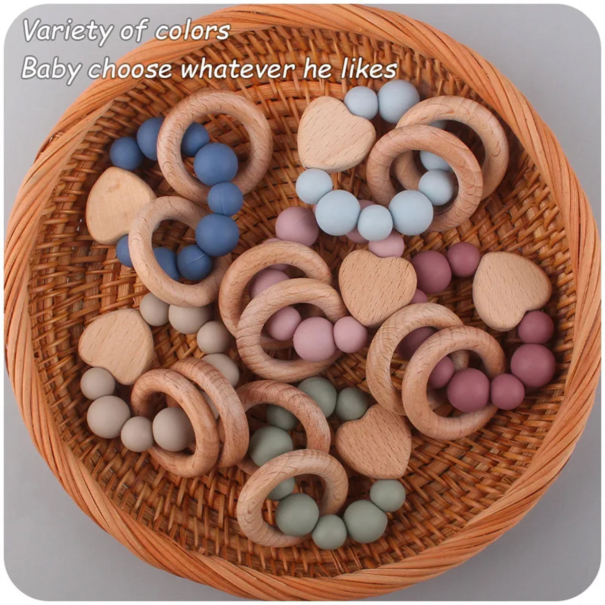Jessruly® Beech Wood & Food-Grade Silicone Teether Set