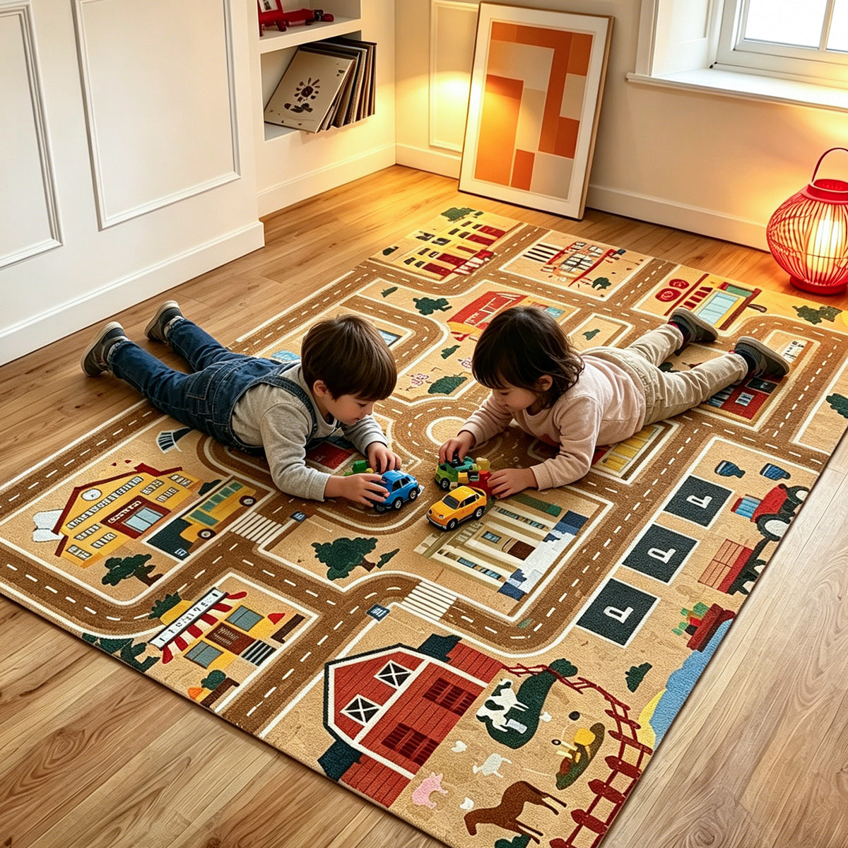 Jessruly® Extra-Large Car Rug Play Mat – City Road, World Map & Magic Forest Design