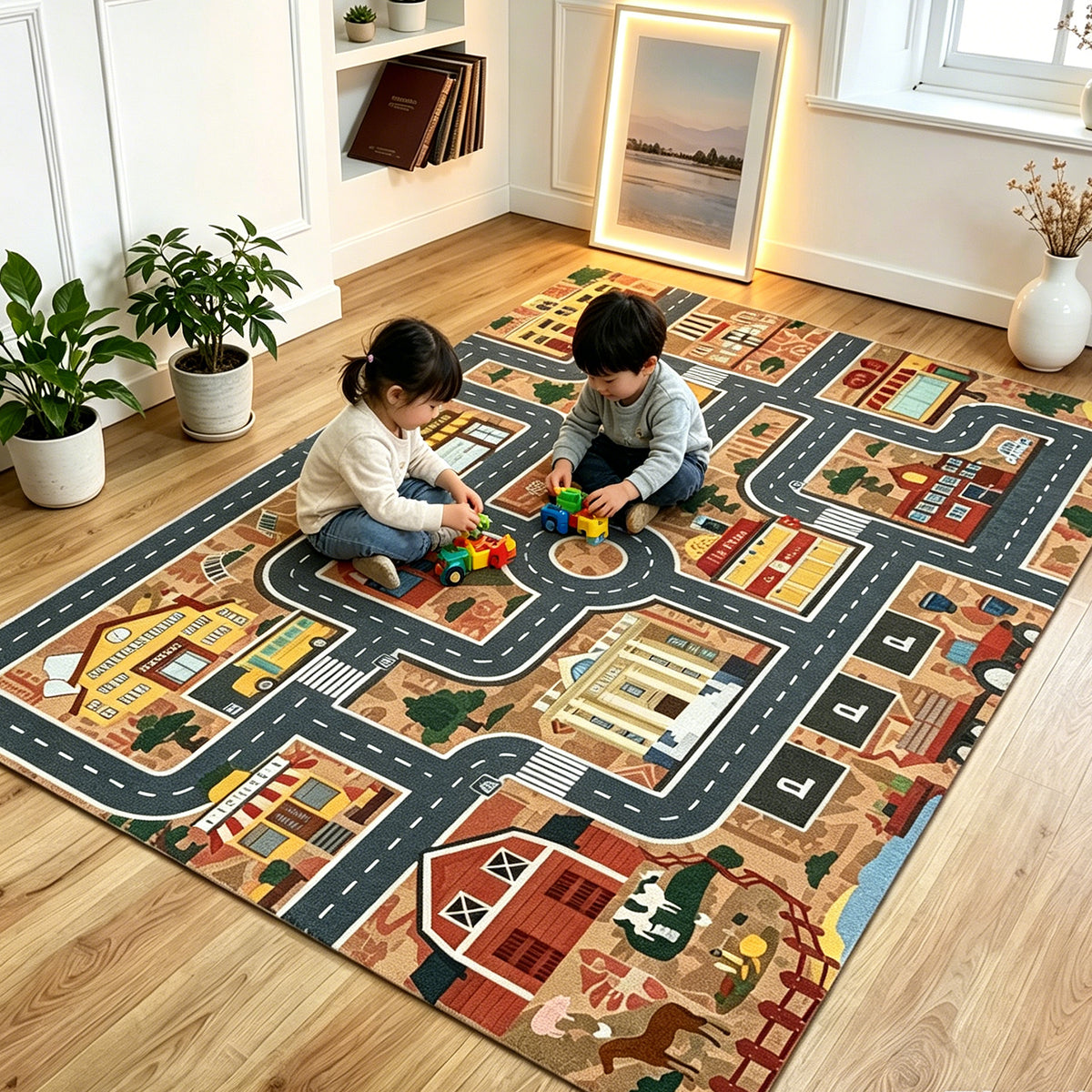 Jessruly® Extra-Large Car Rug Play Mat – City Road, World Map & Magic Forest Design