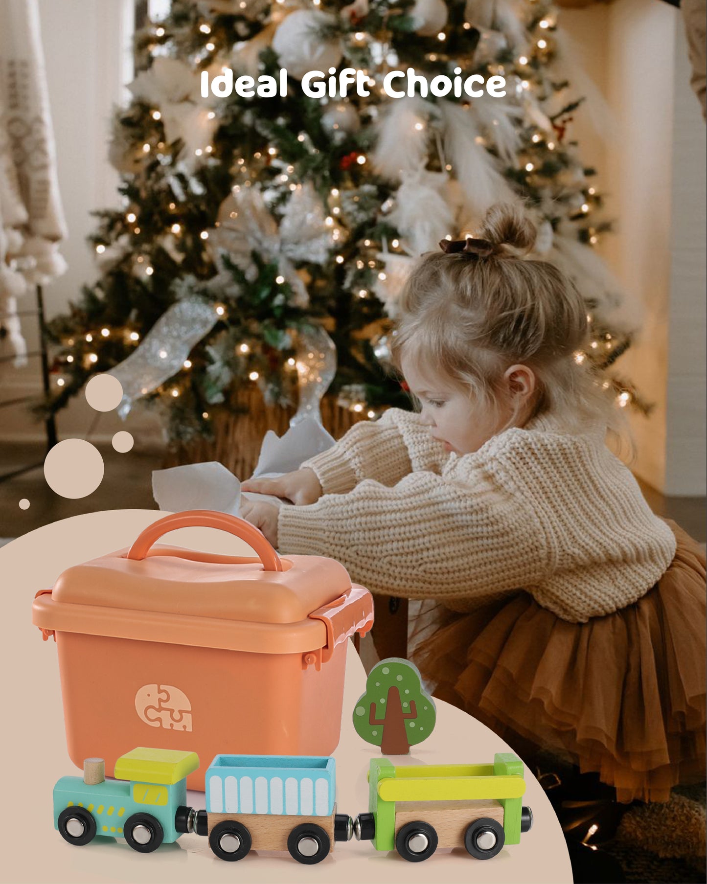 Jessruly® Wooden Train Track Set - 48-Piece Toy Train Tracks Compatible with Thomas, Brio, Melissa & Doug - Includes Fishing and Puzzles for Toddlers 3-8 - Educational for Fun Playtime