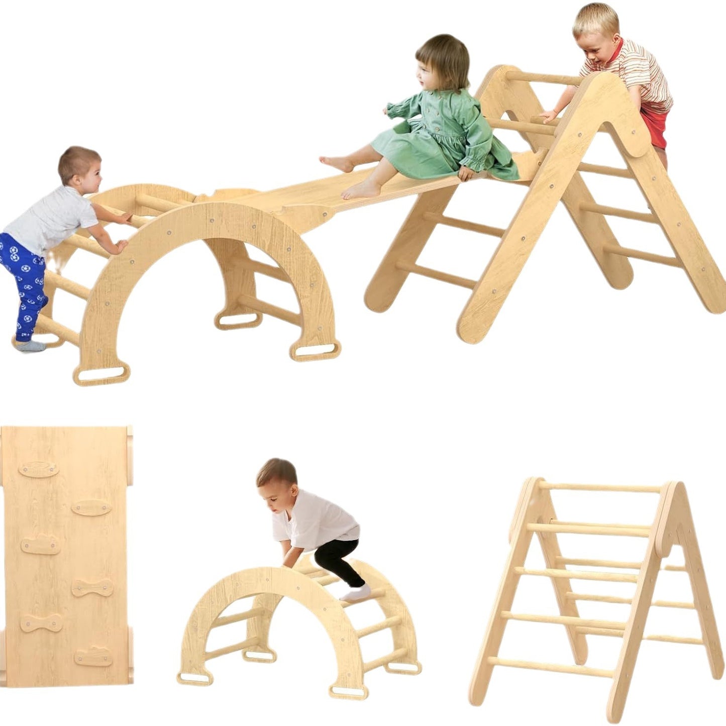 Wooden indoor children's climbing frame, physical training toy for toddlers, simple and foldable triangular climbing frame