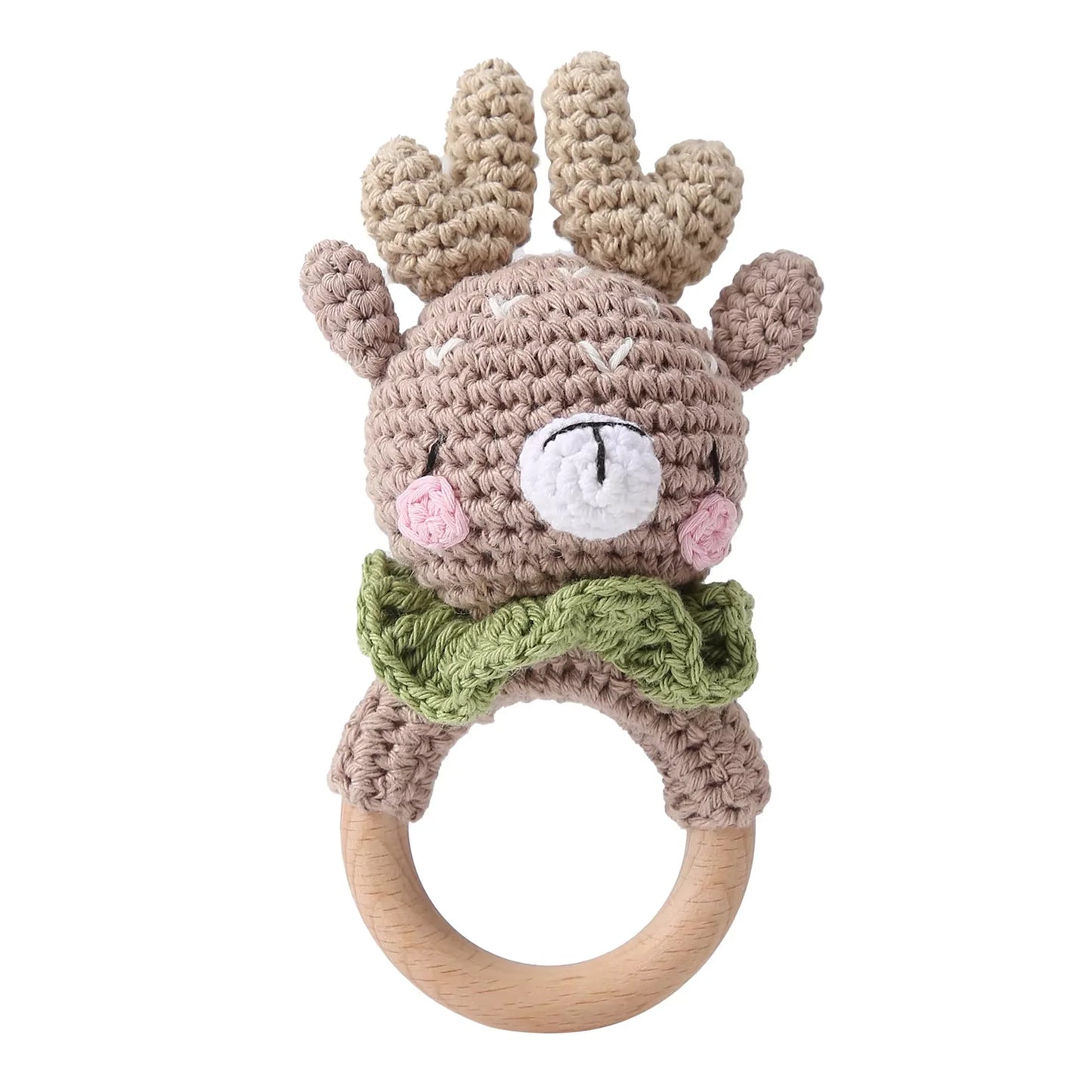 Jessruly® Handcrafted Animal Rattle – Soft Crocheted Toys with Wooden Teether, BPA-Free Animal Rattles in Cotton & Safe Natural Materials