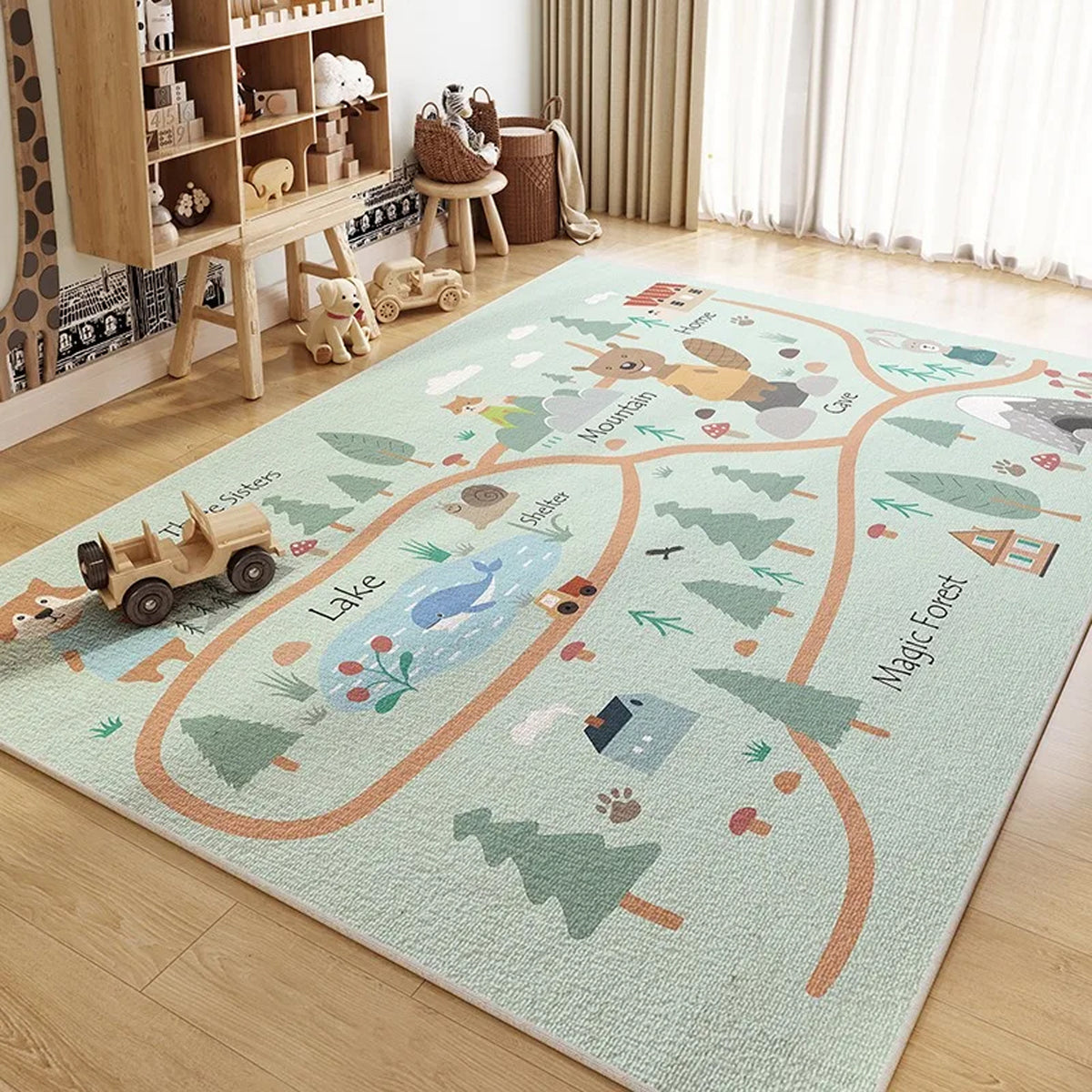 Jessruly® Extra-Large Car Rug Play Mat – City Road, World Map & Magic Forest Design