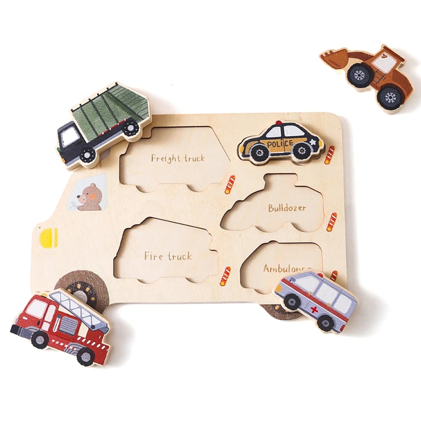 Jessruly® Wooden Vehicle Puzzle Set – Montessori-Inspired Learning Toy with Cars & Trucks, Early Cognitive Development Puzzle for Shape & Color Recognition