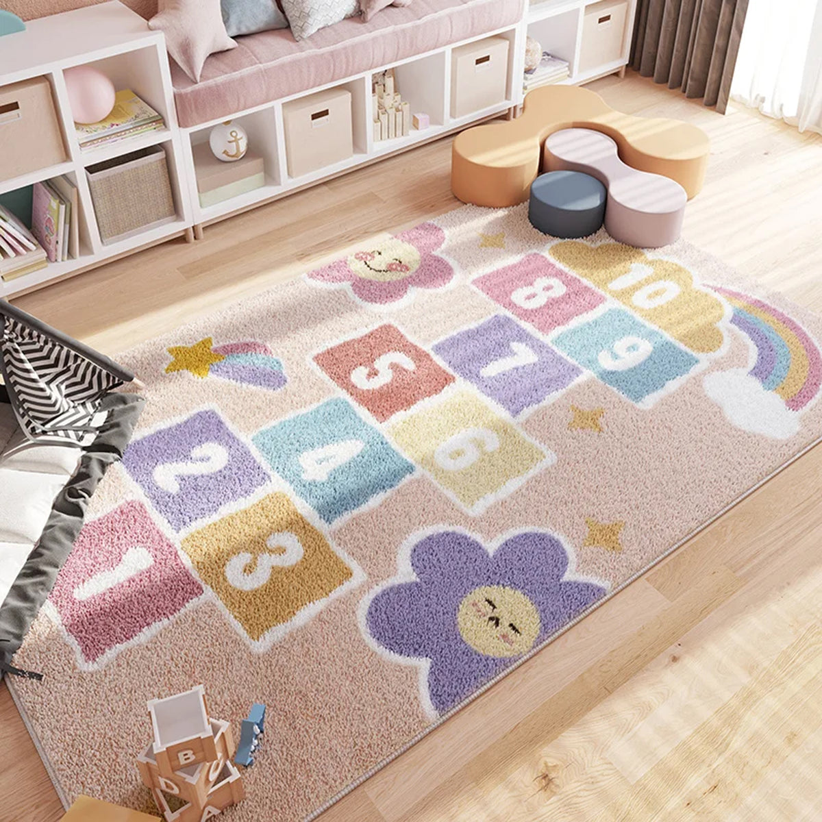 Jessruly® Hopscotch Flannel Area Rug – Soft Educational Floor Mat