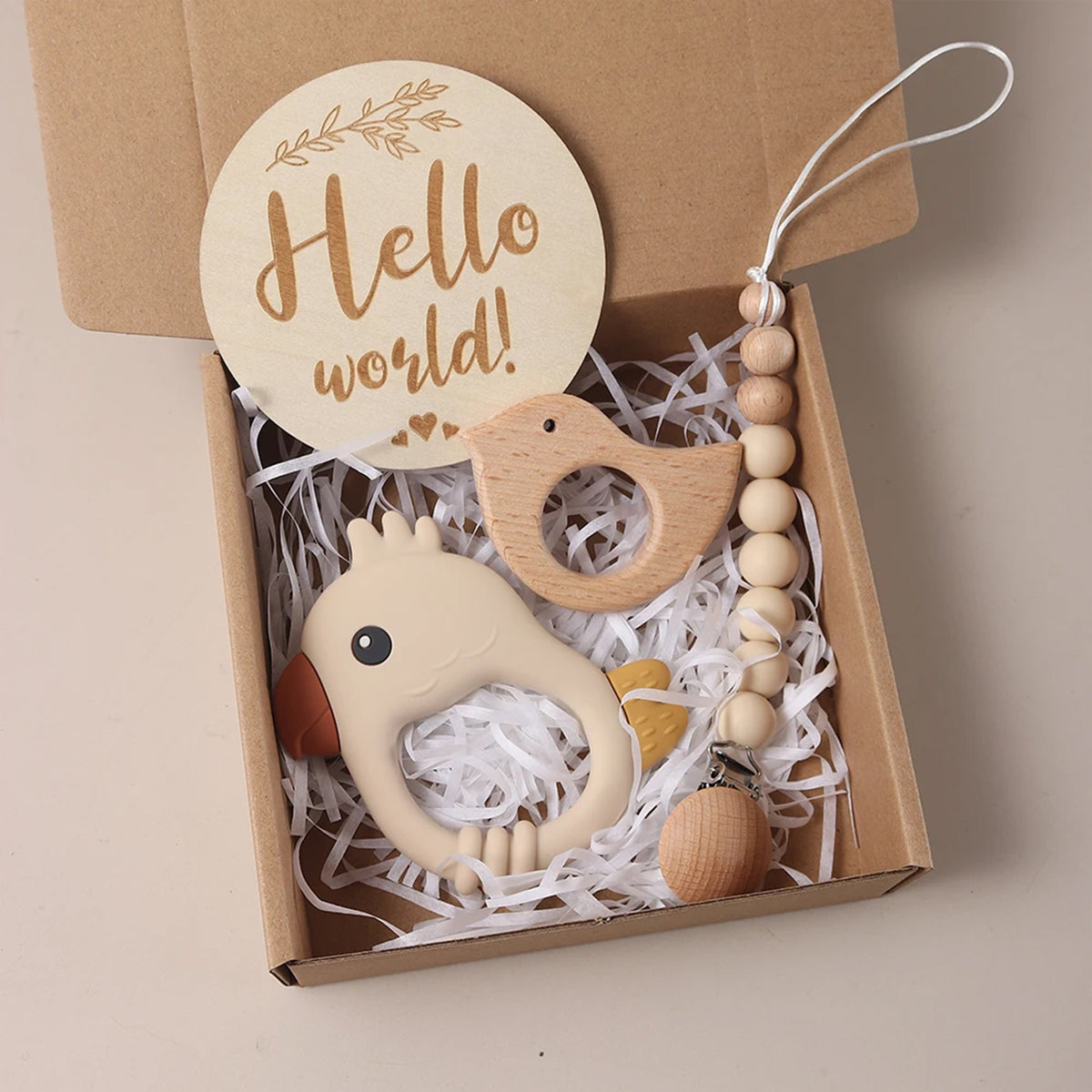 Jessruly® Newborn Gift Set – Bath Essentials & Wooden Bird Teether Charm