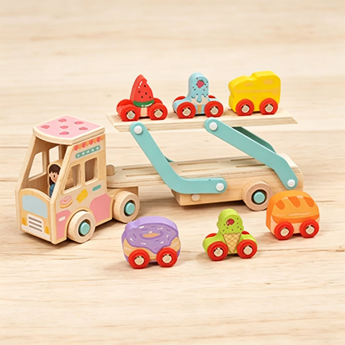 Jessruly® Wooden Car Carrier Set – Double-Decker Truck with Ramp