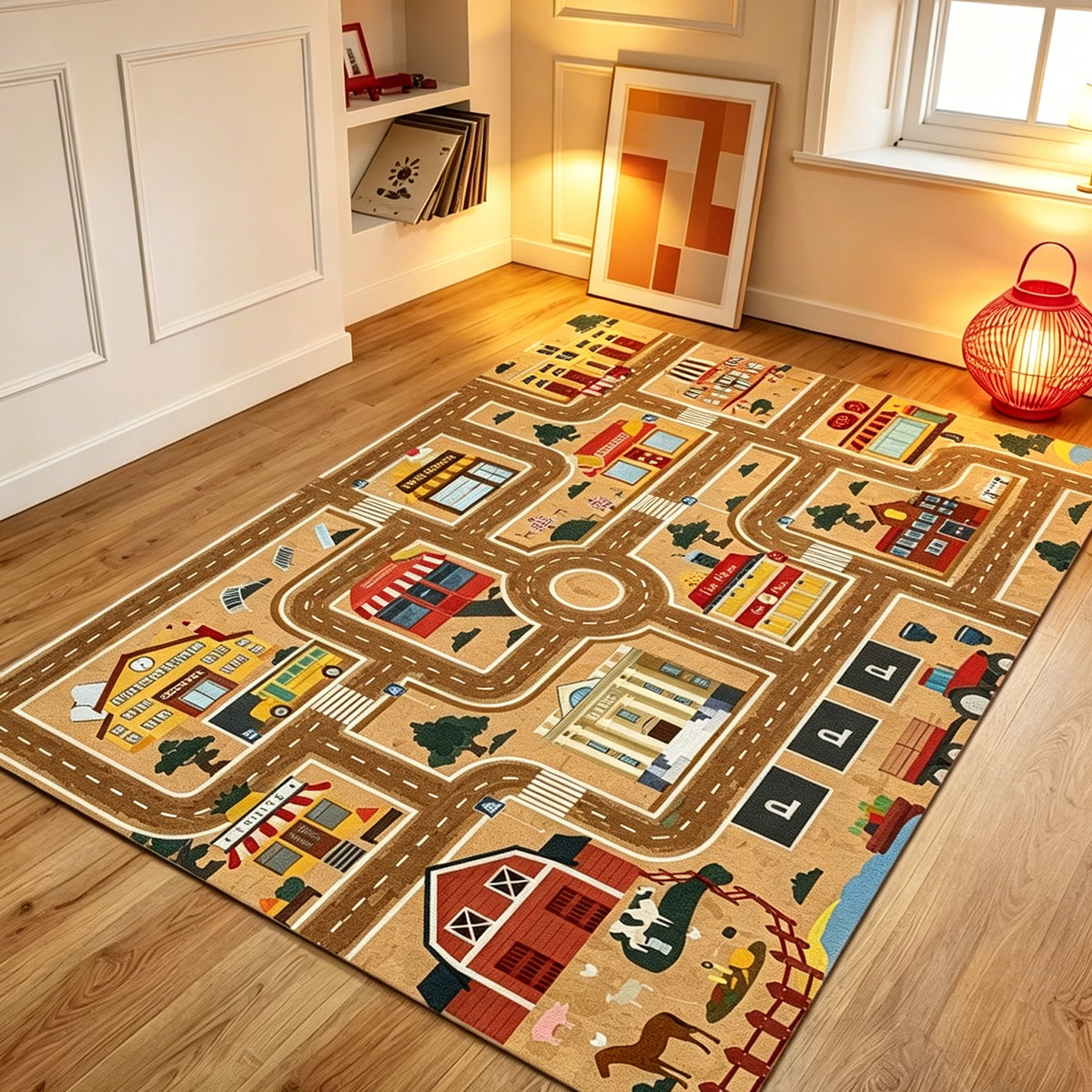 Jessruly® Extra-Large Car Rug Play Mat – City Road, World Map & Magic Forest Design