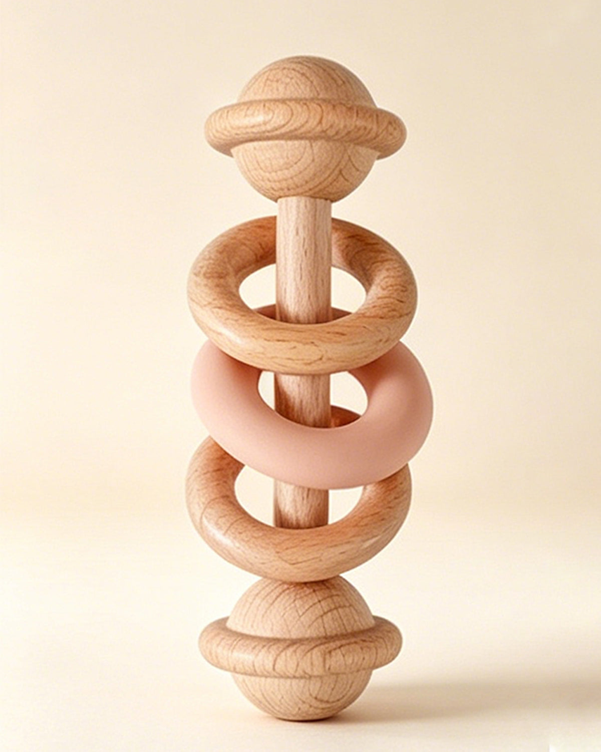 Jessruly® Natural Wooden Rattle – Sensory Silicone-Ring Teether & Grasping Toy