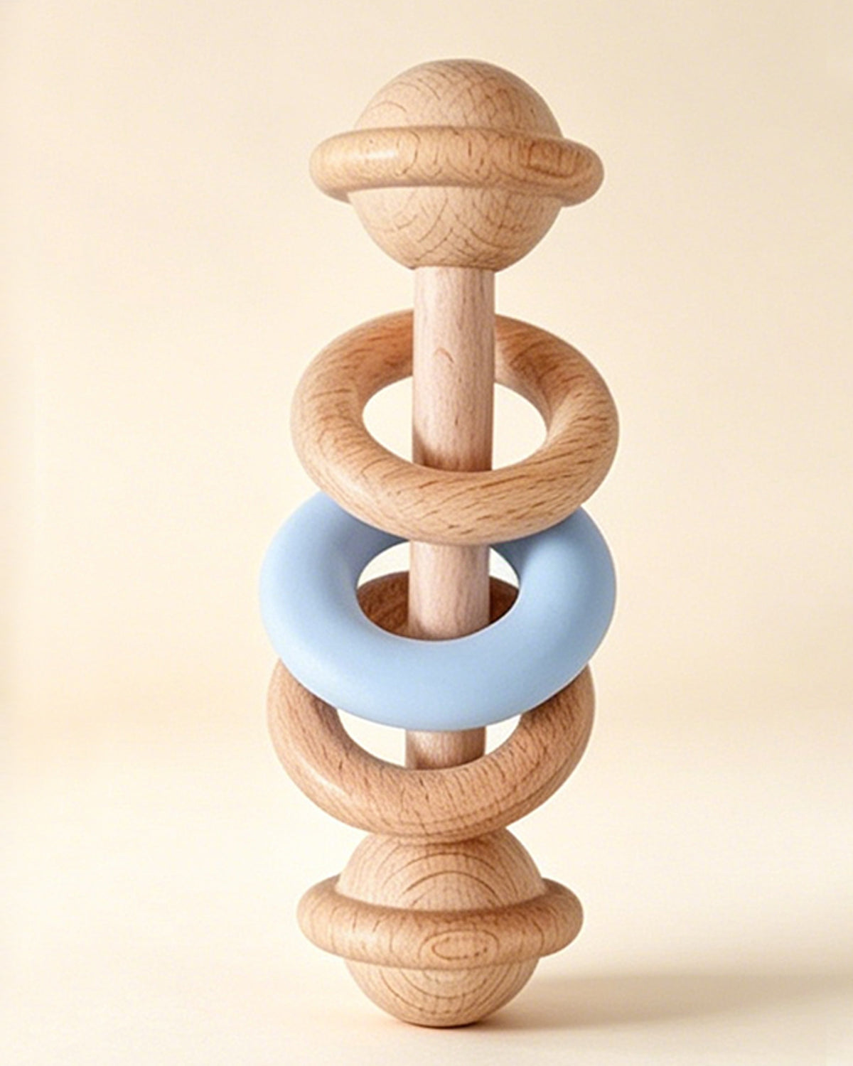 Jessruly® Natural Wooden Rattle – Sensory Silicone-Ring Teether & Grasping Toy