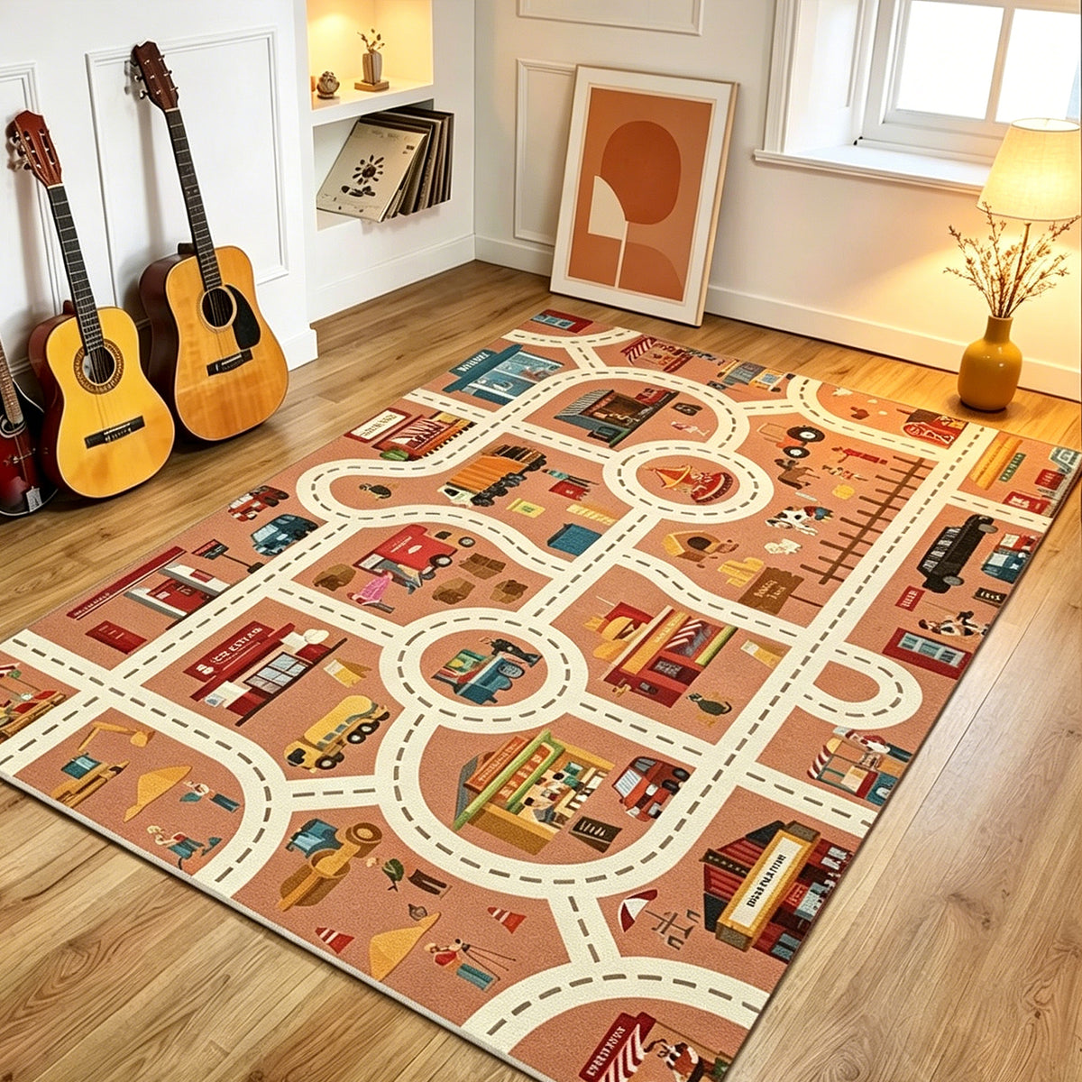 Jessruly® Extra-Large Car Rug Play Mat – City Road, World Map & Magic Forest Design