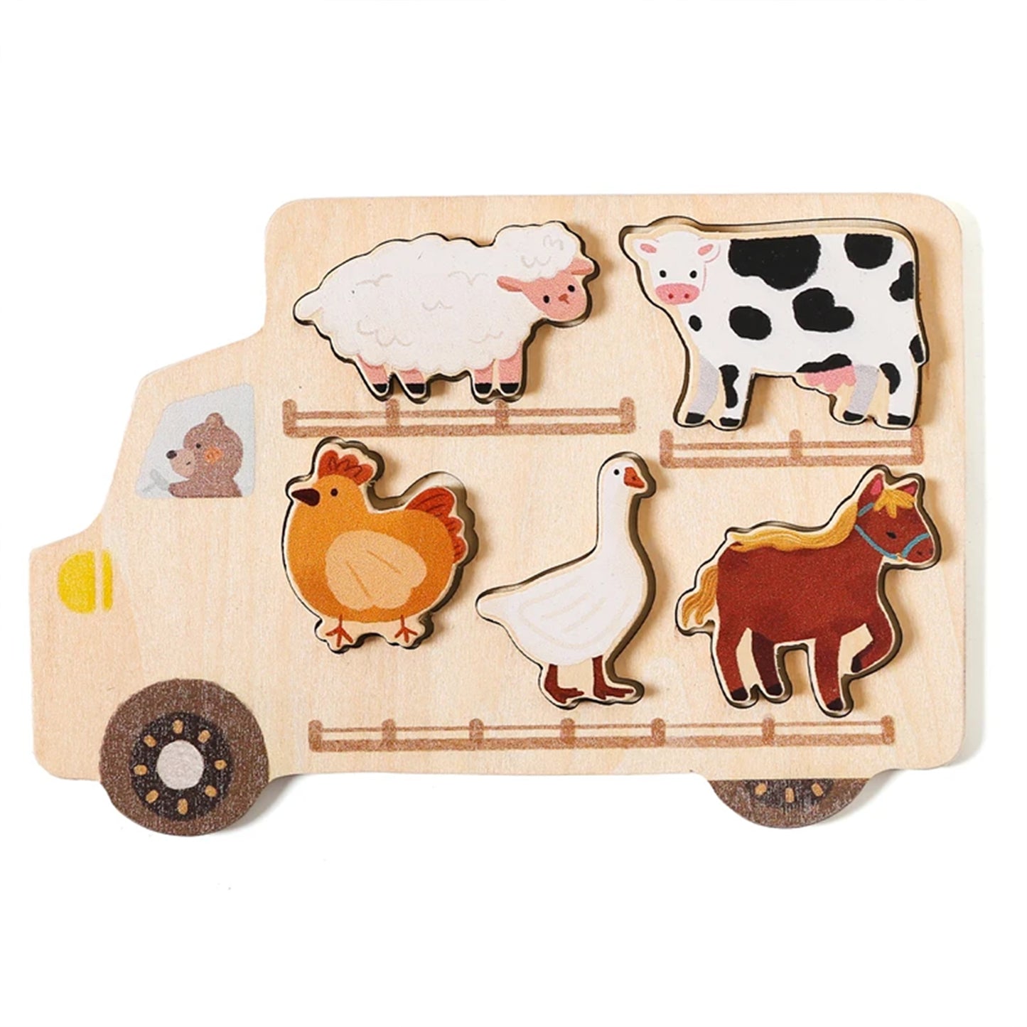 Jessruly® Wooden Vehicle Puzzle Set – Montessori-Inspired Learning Toy with Cars & Trucks, Early Cognitive Development Puzzle for Shape & Color Recognition