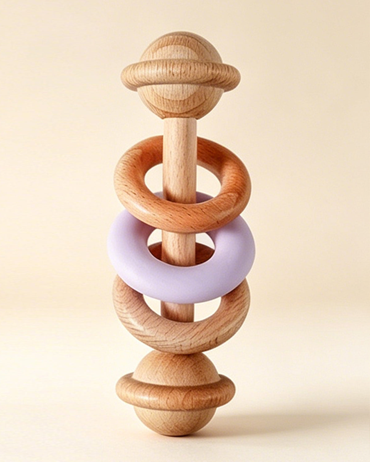 Jessruly® Natural Wooden Rattle – Sensory Silicone-Ring Teether & Grasping Toy