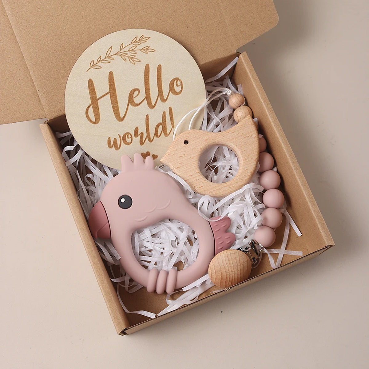 Jessruly® Newborn Gift Set – Bath Essentials & Wooden Bird Teether Charm