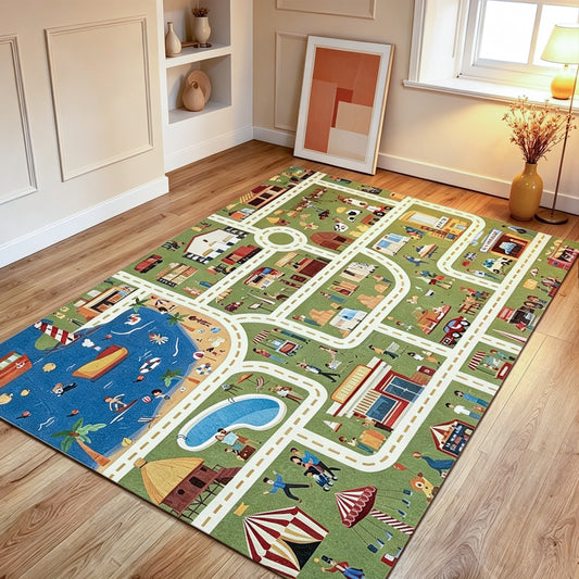Jessruly® Extra-Large Car Rug Play Mat – City Road, World Map & Magic Forest Design
