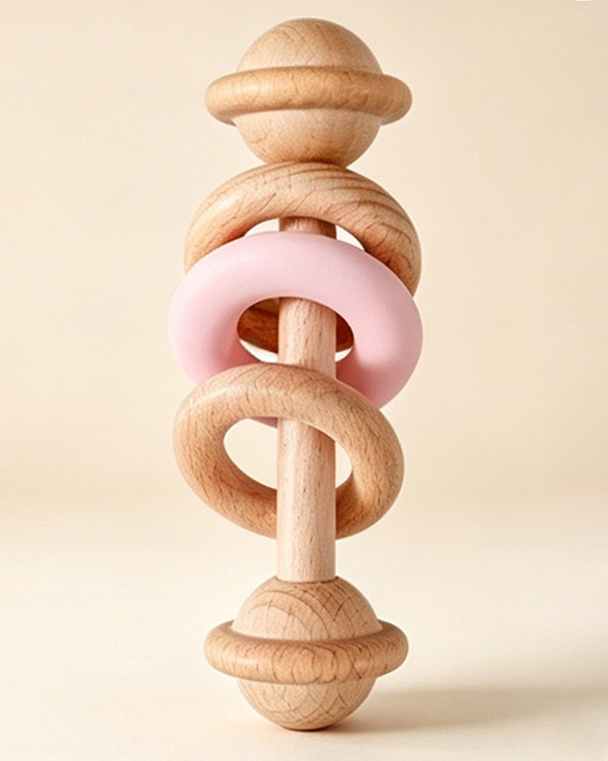 Jessruly® Natural Wooden Rattle – Sensory Silicone-Ring Teether & Grasping Toy