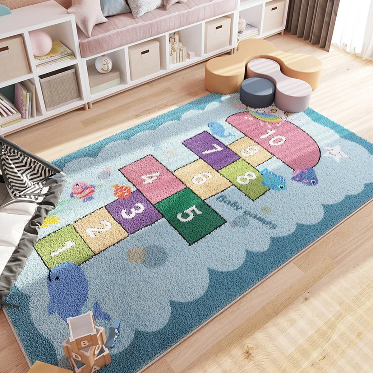 Jessruly® Hopscotch Flannel Area Rug – Soft Educational Floor Mat