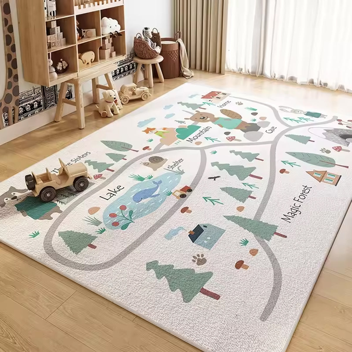 Jessruly® Extra-Large Car Rug Play Mat – City Road, World Map & Magic Forest Design