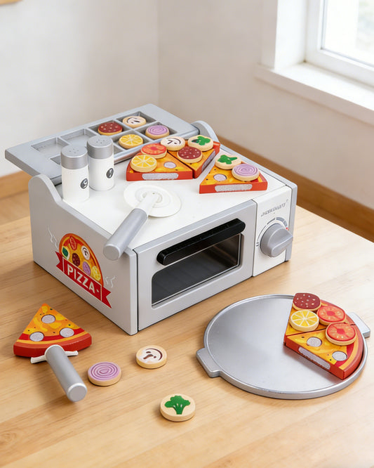 Jessruly® Wooden Pizza Play Set – Pretend Oven Toy with Slicable Pizza & Toppings, Interactive Kitchen Play for Creative Role-Play & Imaginative Learning