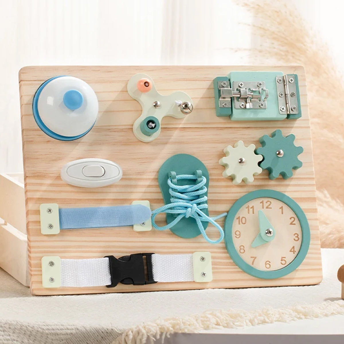 Jessruly® Wooden Busy Board – Montessori Sensory Activity Board with Switches