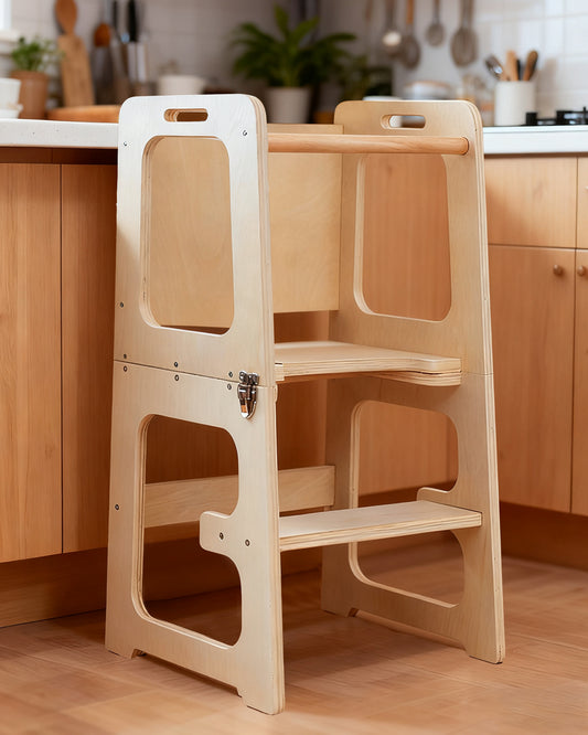 Jessruly® Foldable Learning Tower – Safe & Sturdy Step Stool with Blackboard, Converts to Table & Chair Set, Versatile Kitchen Helper Stool