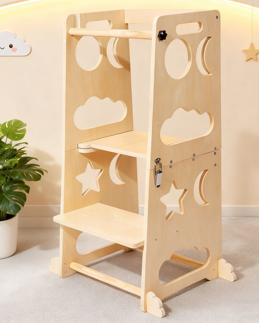 Jessruly® Foldable Learning Tower – Safe & Sturdy Step Stool with Blackboard, Converts to Table & Chair Set, Versatile Kitchen Helper Stool