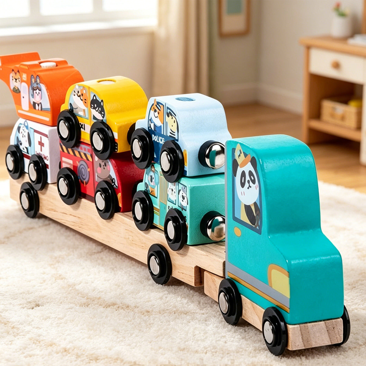 Jessruly® Magnetic Wooden Train Set – Montessori-Inspired Animal Sorting Cars with Safe Magnetic Connectors