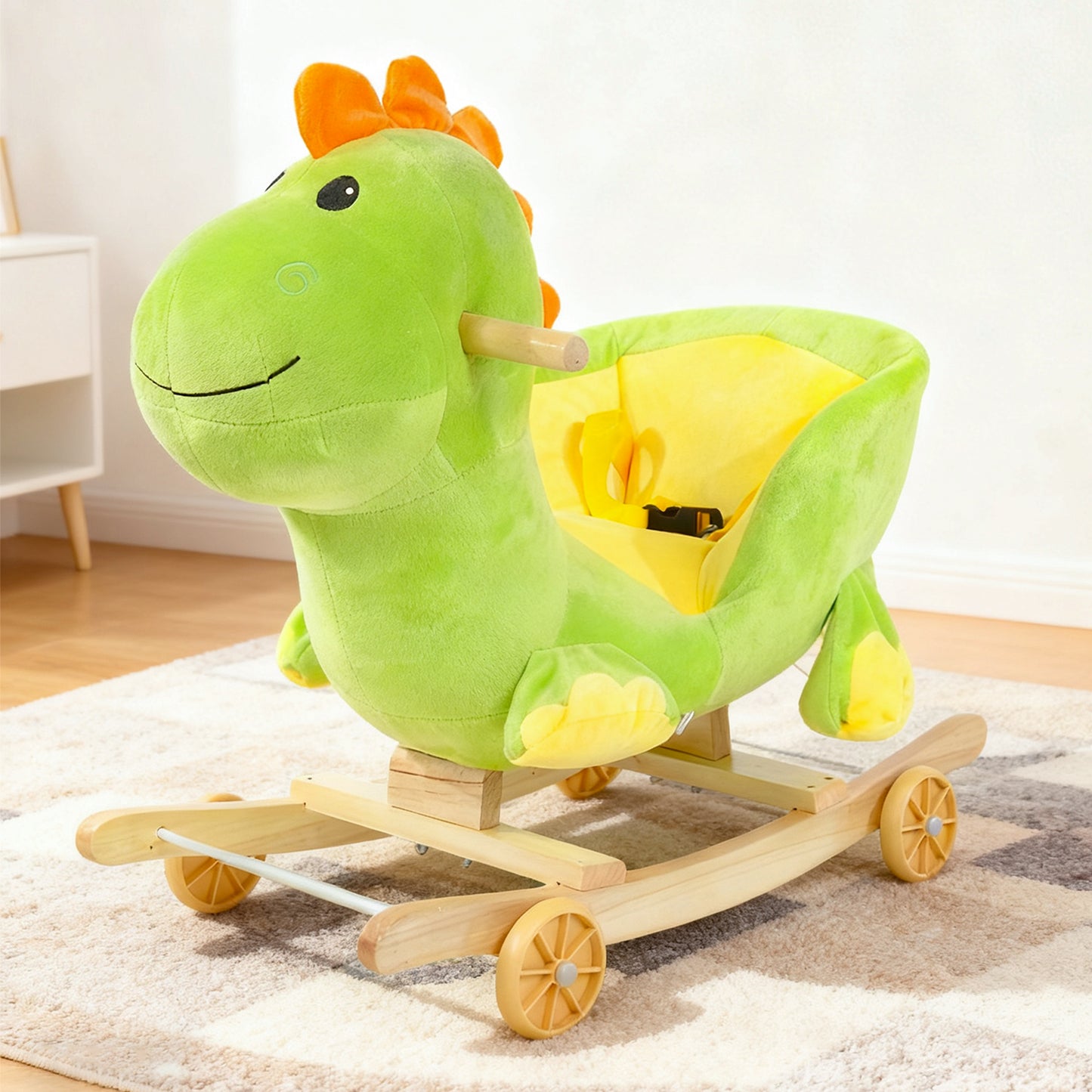 Cheval à Bascule Dinosaure en Peluche Jessruly® – Bascule Douce avec Cadre en Bois, Design Licorne Magique pour Jeu Imaginatif