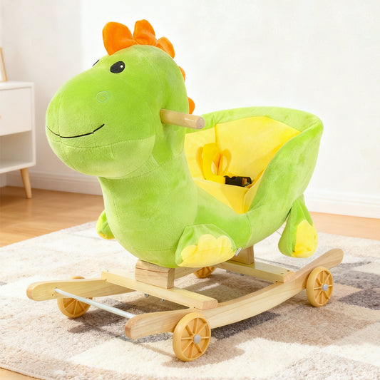 Cheval à Bascule Dinosaure en Peluche Jessruly® – Bascule Douce avec Cadre en Bois, Design Licorne Magique pour Jeu Imaginatif