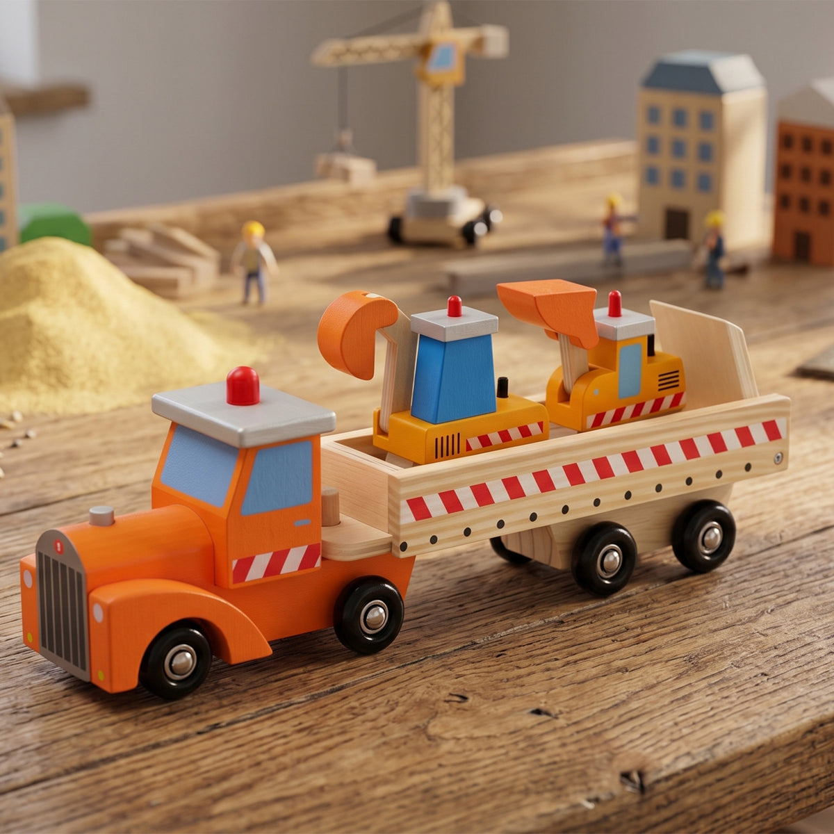 Jessruly® Wooden Cars Set – Car Carrier Toy with Wooden Car Ramp