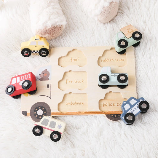 Jessruly® Wooden Vehicle Puzzle Set – Montessori-Inspired Learning Toy with Cars & Trucks, Early Cognitive Development Puzzle for Shape & Color Recognition