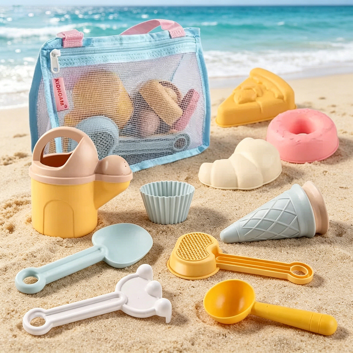 Jessruly® Beach Toys Set – 12-Piece Sand & Water Play Kit with Shovel, Rake, Molds & Crossbody Bag