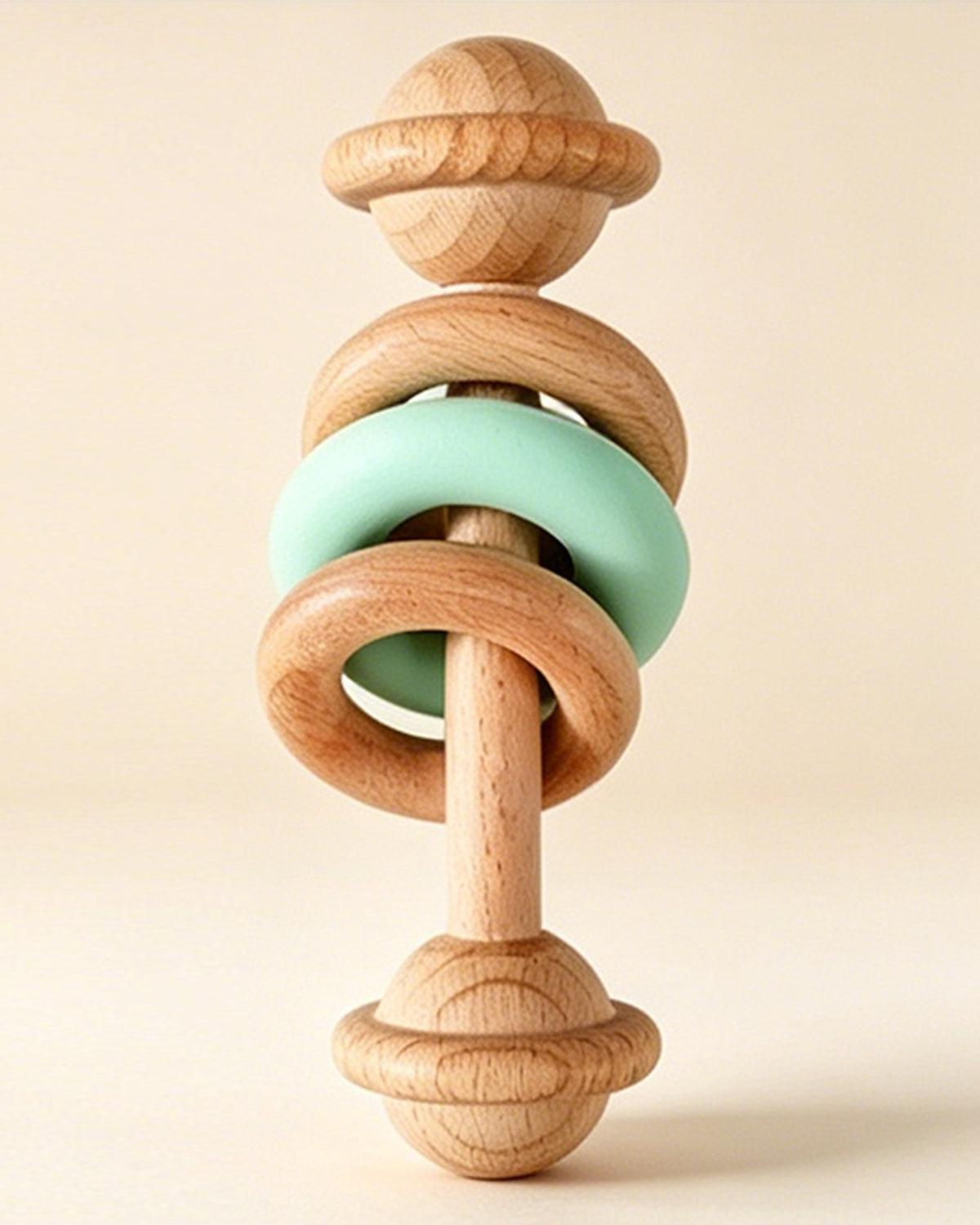 Jessruly® Natural Wooden Rattle – Sensory Silicone-Ring Teether & Grasping Toy