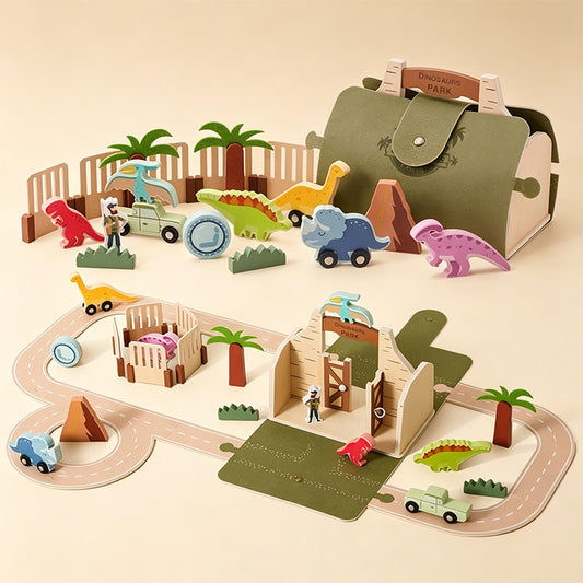 Jessruly® Wooden Dinosaur & Animal Barn Play Set