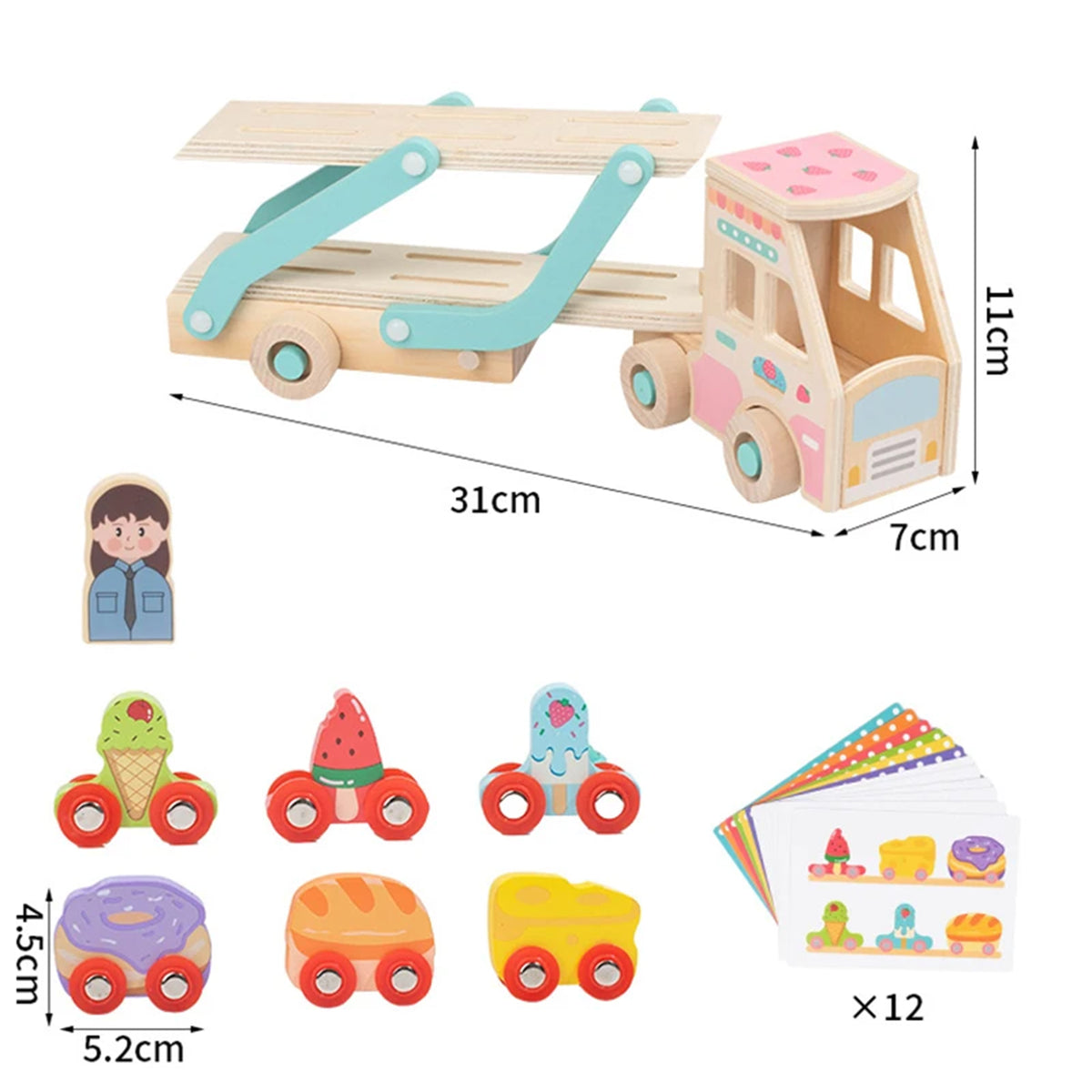 Jessruly® Wooden Car Carrier Set – Double-Decker Truck with Ramp
