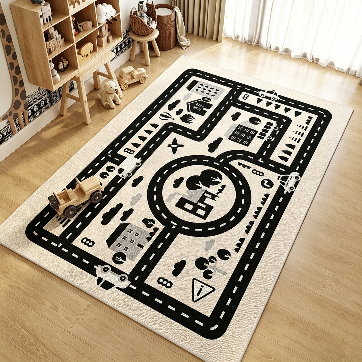 Jessruly® Extra-Large Car Rug Play Mat – City Road, World Map & Magic Forest Design