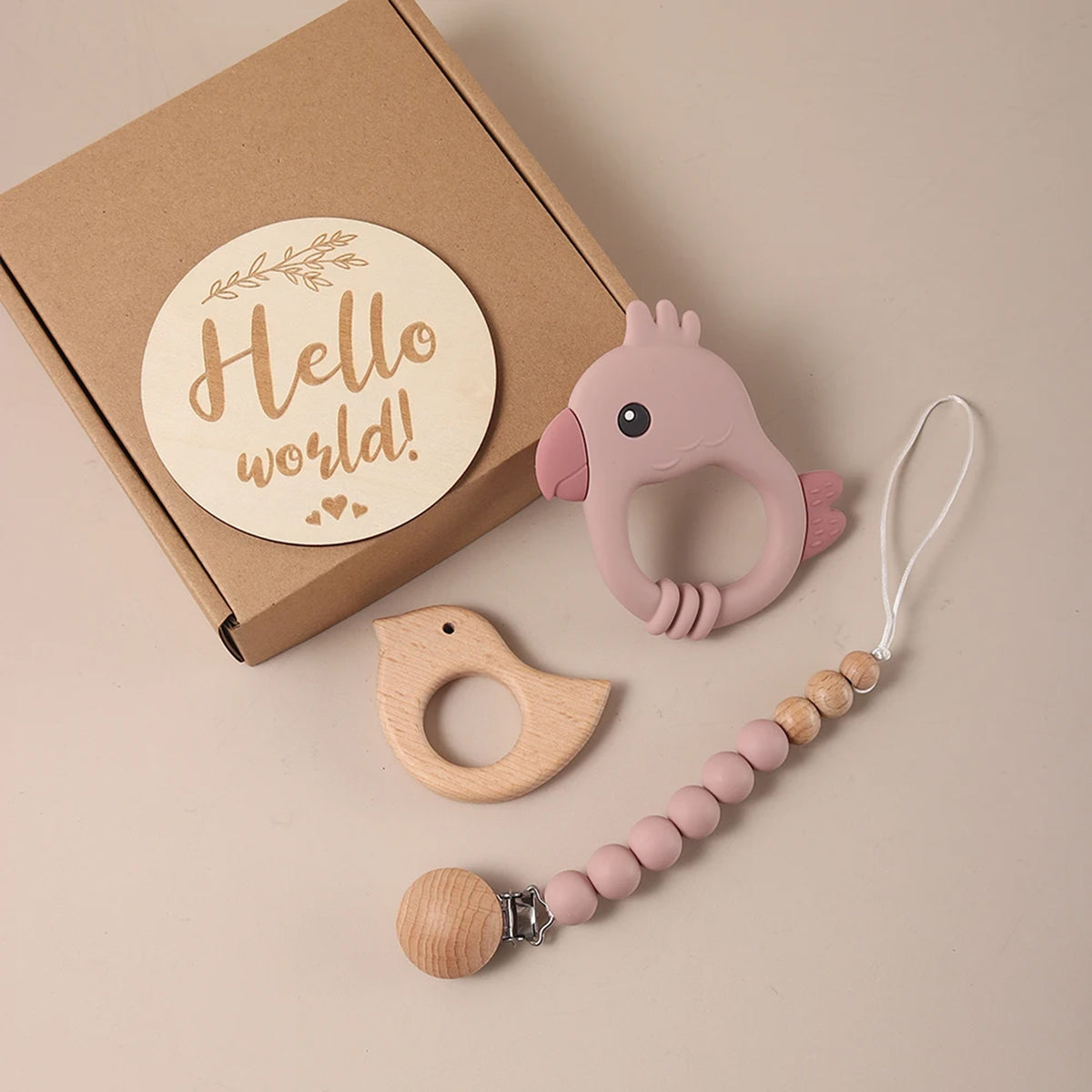 Jessruly® Newborn Gift Set – Bath Essentials & Wooden Bird Teether Charm