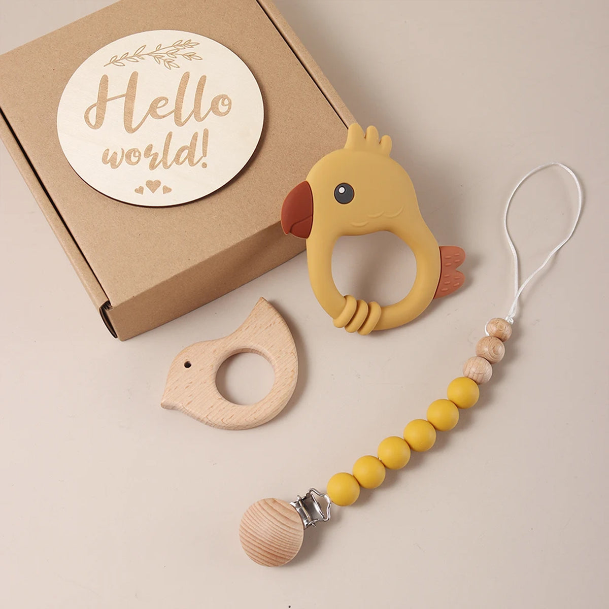 Jessruly® Newborn Gift Set – Bath Essentials & Wooden Bird Teether Charm