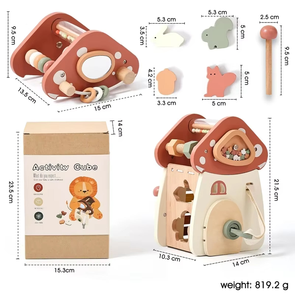 Jessruly® Wooden Activity Cube – Montessori Shape Sorter & Noah’s Ark Toy, Multi