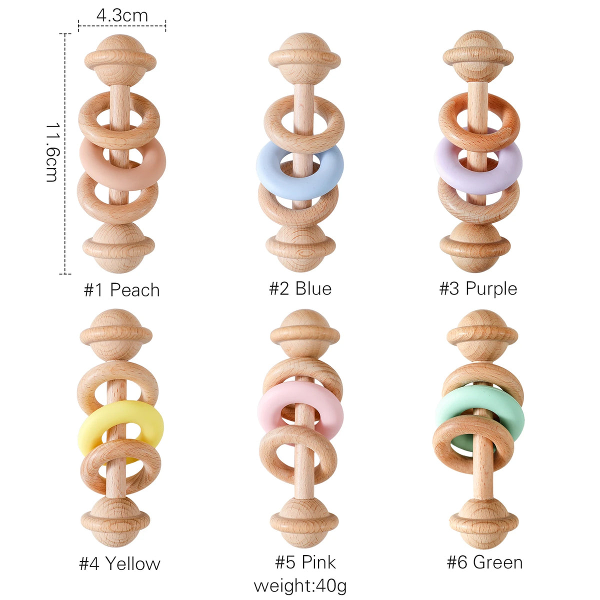 Jessruly® Natural Wooden Rattle – Sensory Silicone-Ring Teether & Grasping Toy