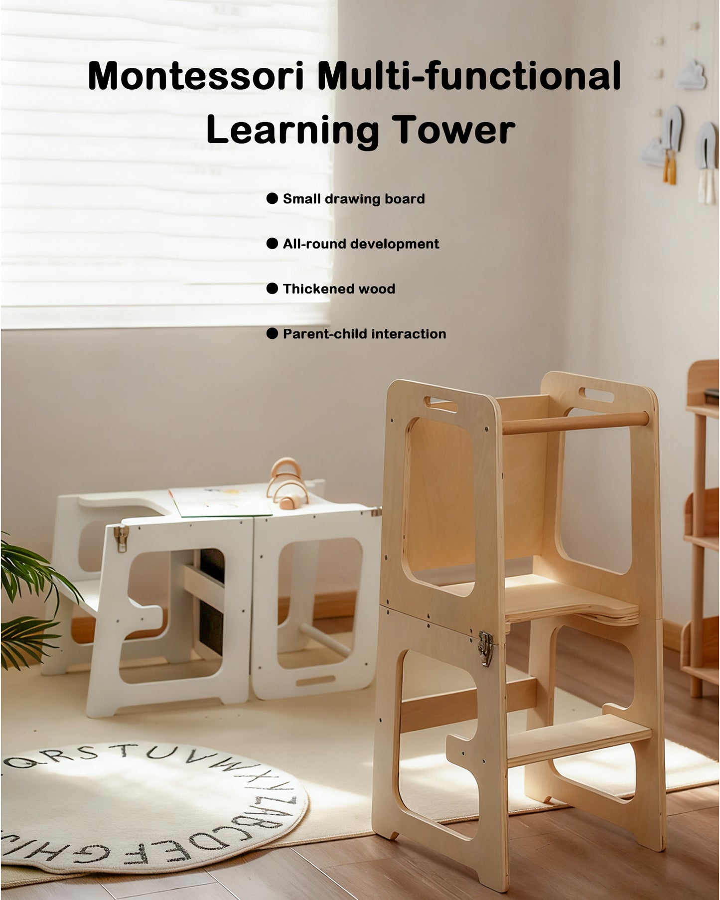 Jessruly® Foldable Learning Tower – Safe & Sturdy Step Stool with Blackboard, Converts to Table & Chair Set, Versatile Kitchen Helper Stool