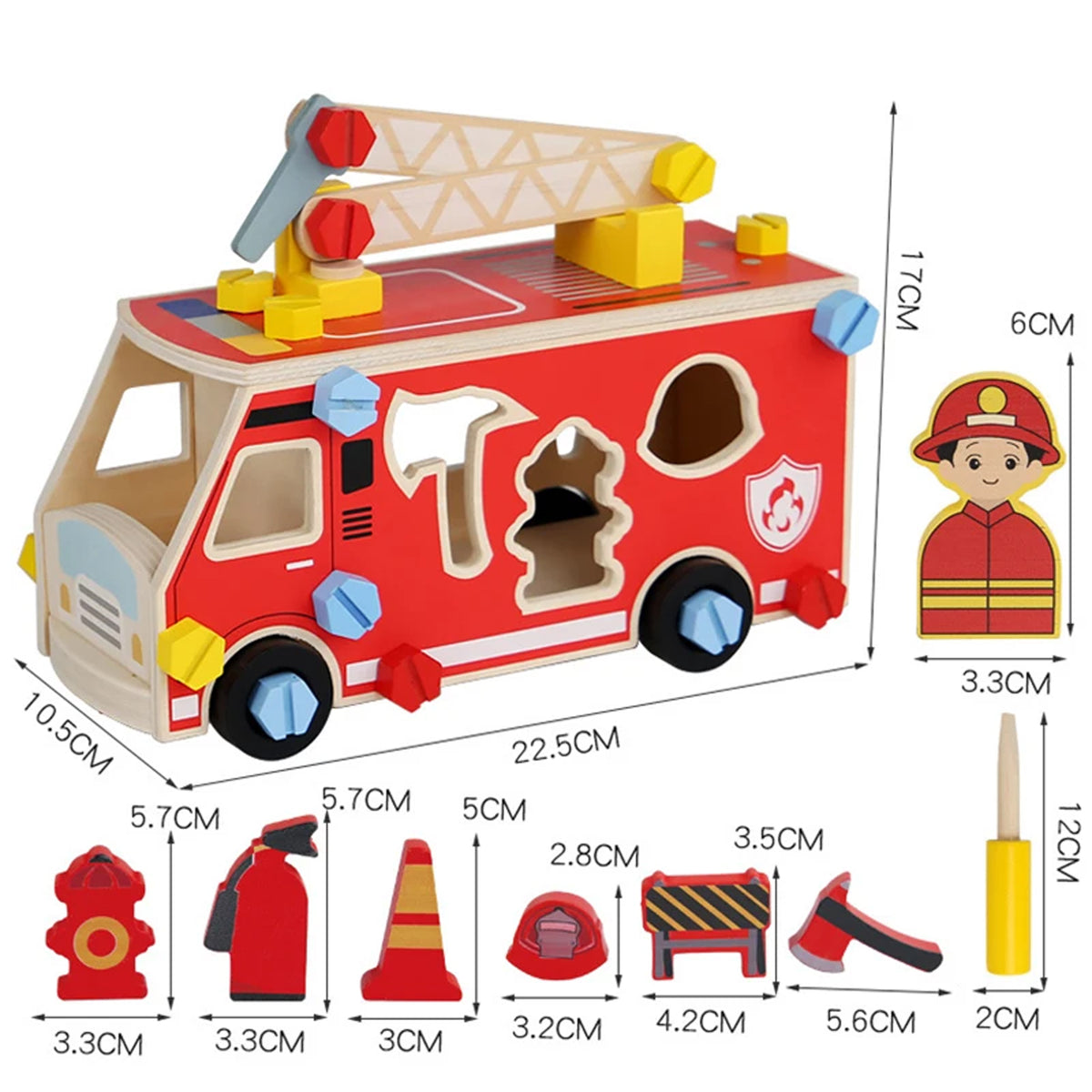 Jessruly® Firefighter Wooden Play Set – Little People Fire Truck Ride-On with Building Blocks & Painting Activity