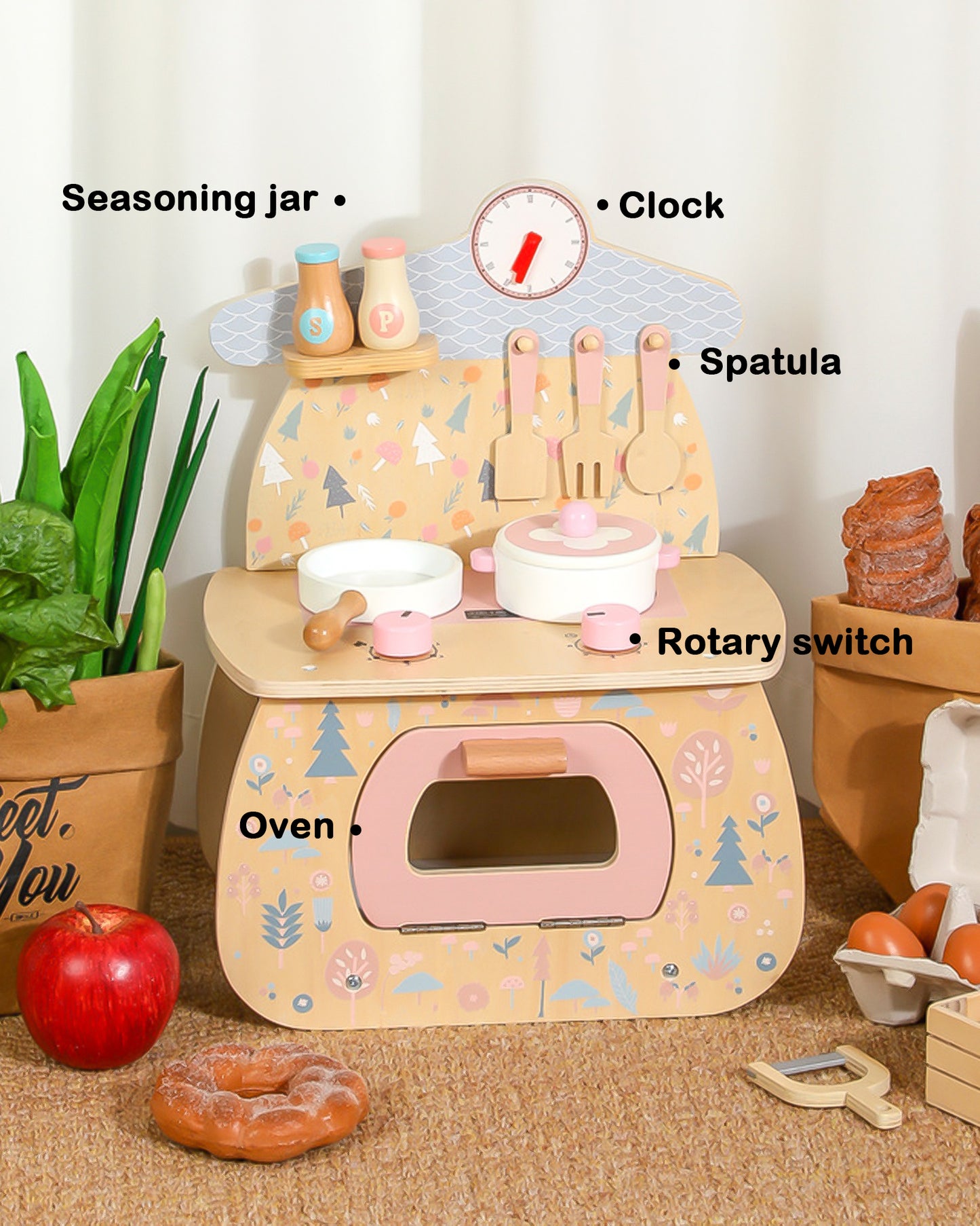 Jessruly® Toy Kitchen Sets – Realistic Toddler Cooking Set & Kitchen Playset for Kids, Wooden Play Kitchen with Accessories, Fun Baking Set for Imaginative Play