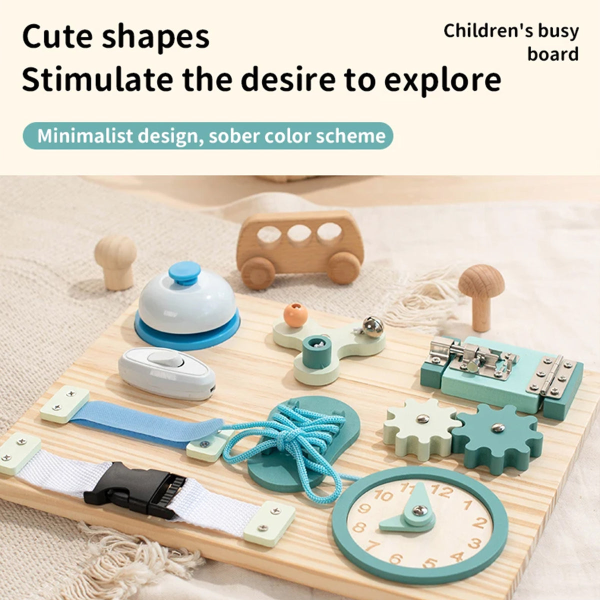 Jessruly® Wooden Busy Board – Montessori Sensory Activity Board with Switches