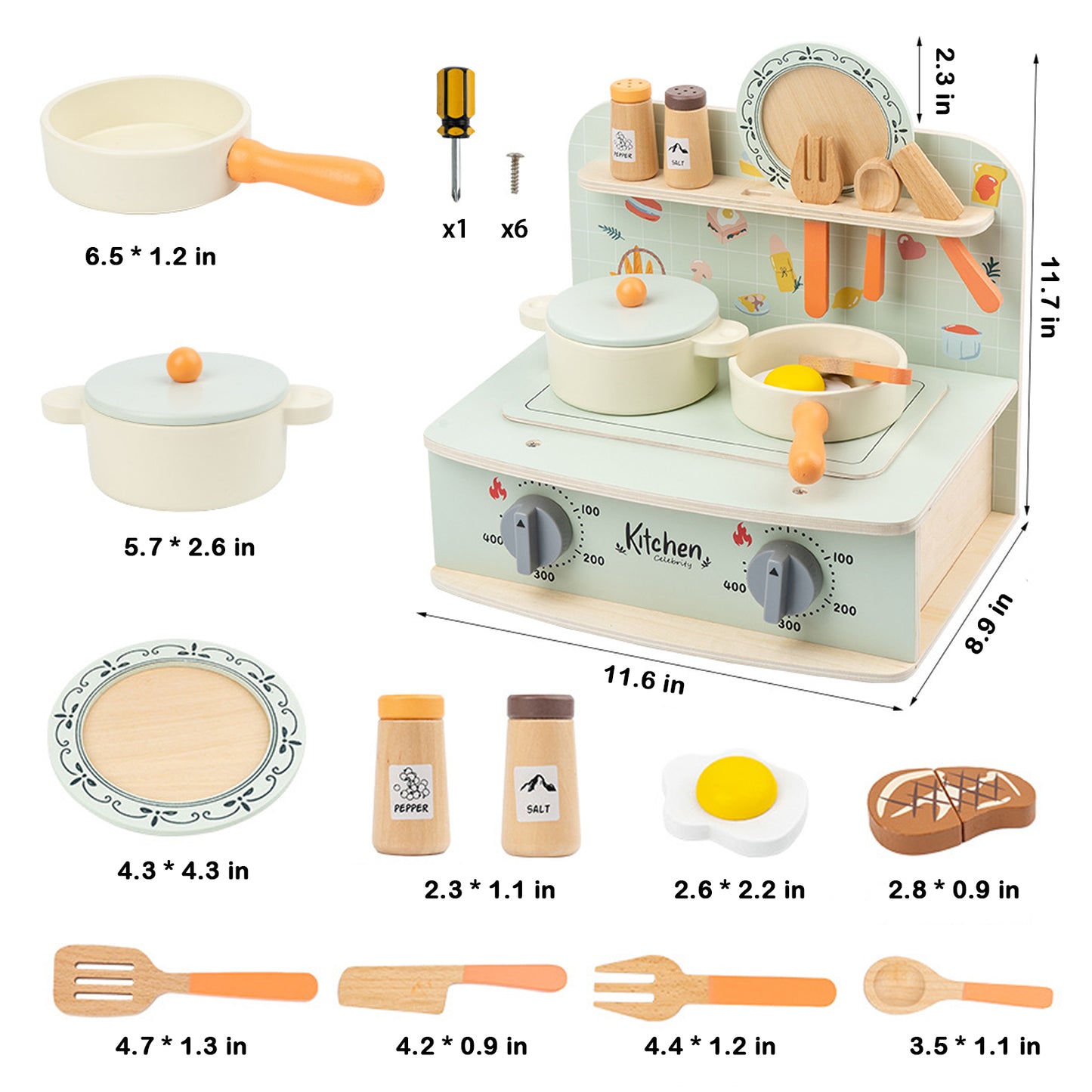 Jessruly® Wooden Play Food Set – 6pcs Realistic Kitchen Accessories, Fake Eggs with Yolk for Pretend Play