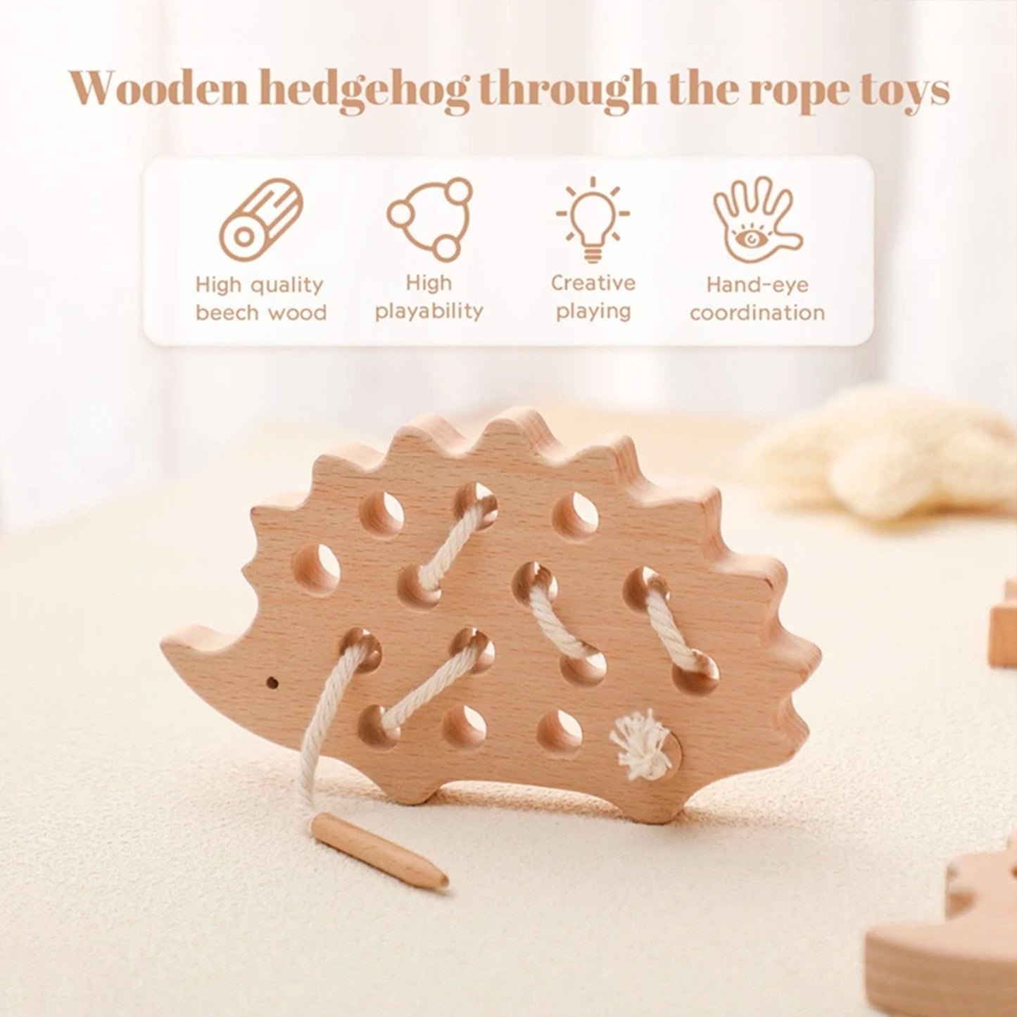 Jessruly® Wooden Busy Board – Open-Ended Montessori Lacing Toy with Beech Wood Beads & Activity Board Parts for Early Learning & Special Education