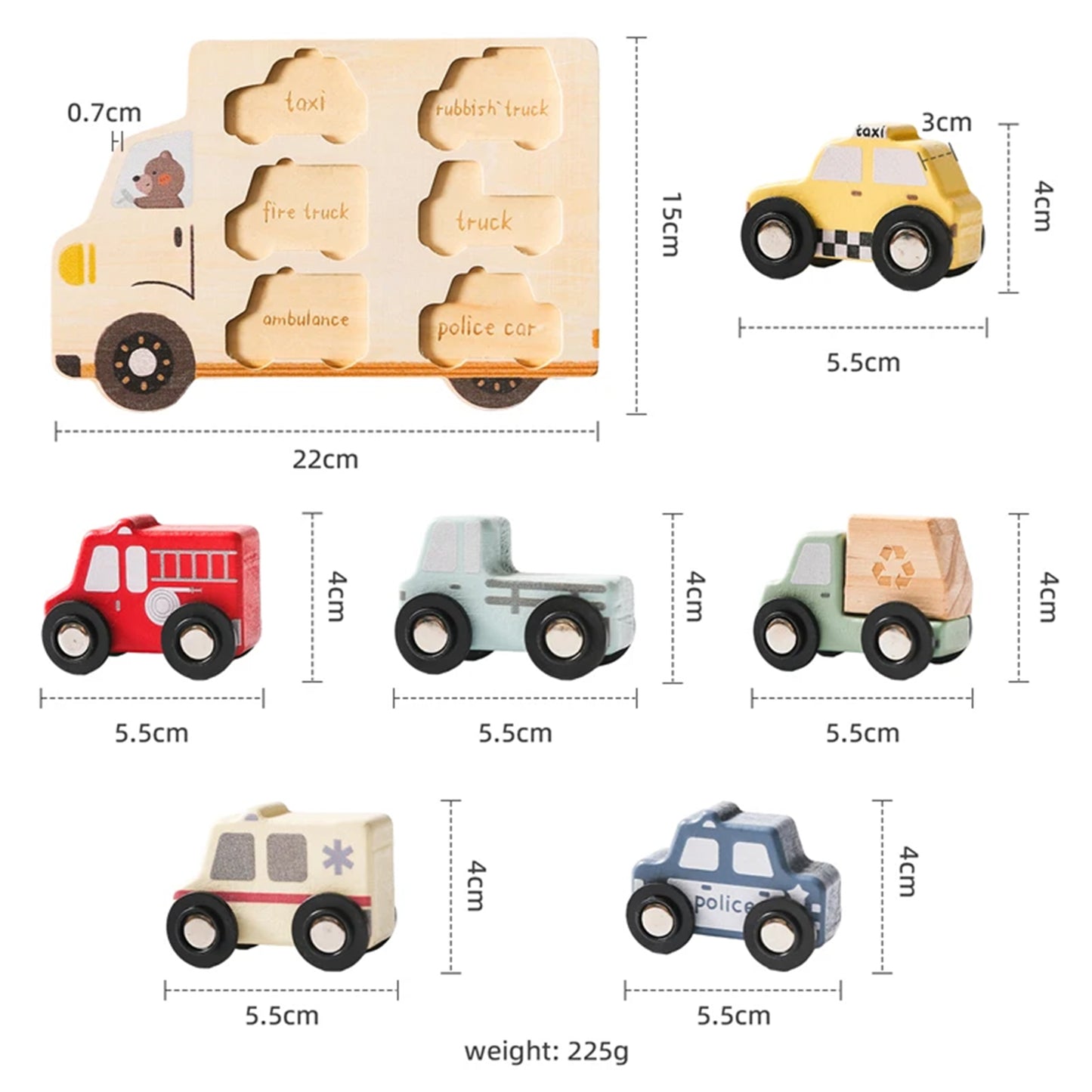 Jessruly® Wooden Vehicle Puzzle Set – Montessori-Inspired Learning Toy with Cars & Trucks, Early Cognitive Development Puzzle for Shape & Color Recognition
